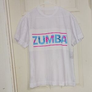 Zumba White Mesh Logo Tee with Pink & Blue Graphic Unisex